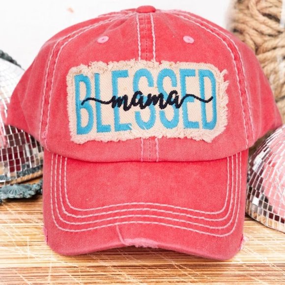KBETHOS Accessories - Ball Cap. "Blessed Mama". Embroidered. Coral/Multi. NWT.